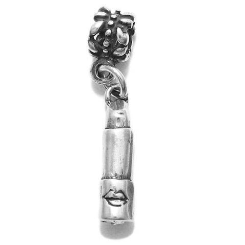 Lipstick Charm with Euro Bead. Sterling Silver