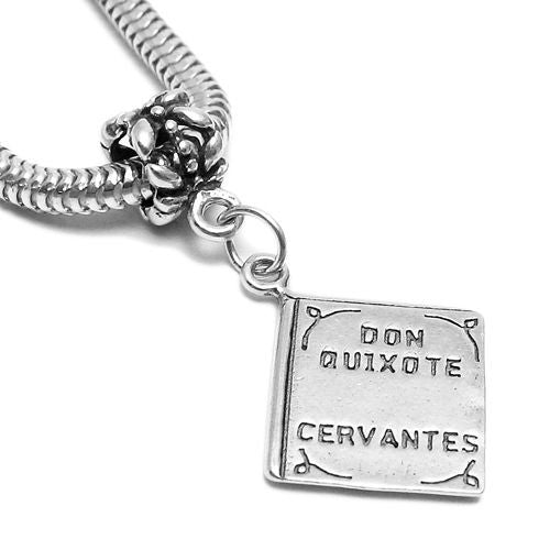 "Don Quixote by Cervantes" Book Charm with Euro Bead. Sterling Silver