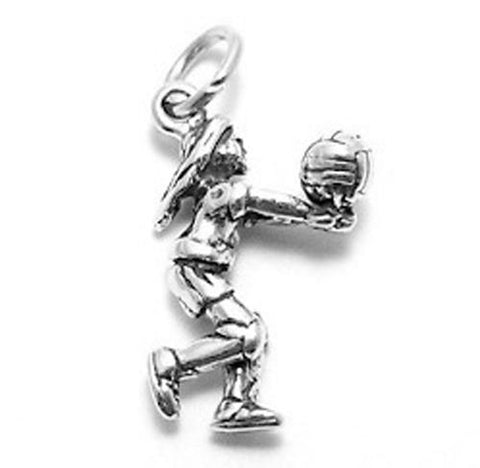 Female Volleyball Player Charm in 3D. Sterling Silver
