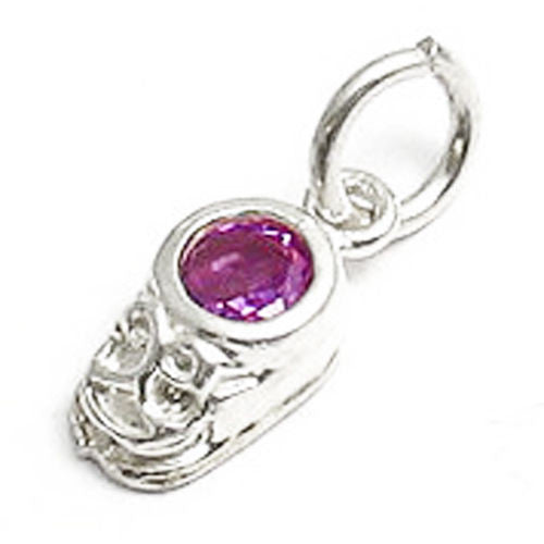 Baby Boot with CZ Birthstone. Charm in Sterling Silver