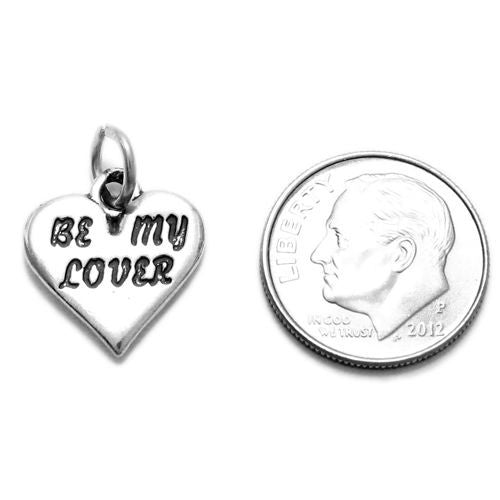 "Be My Lover" Heart Charm. Sterling Silver