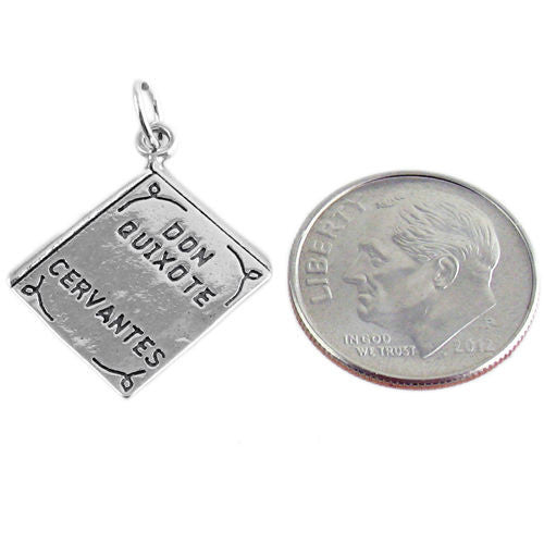 "Don Quixote by Cervantes" Book Charm with Euro Bead. Sterling Silver