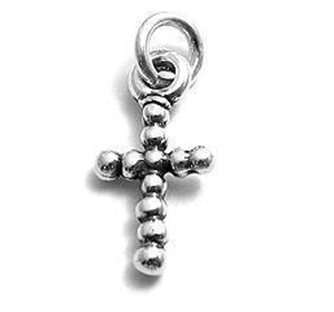 Beaded Cross Charm in Sterling Silver