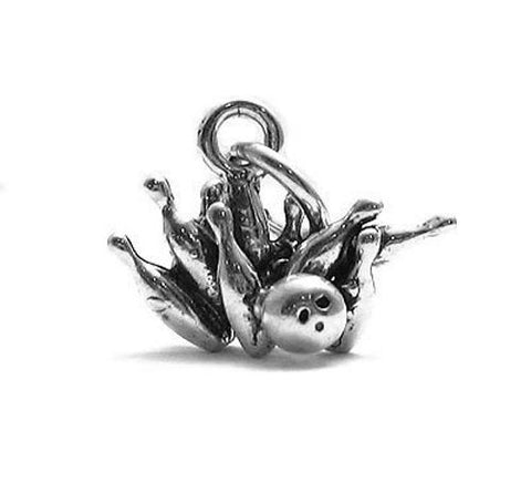 Bowling Ball Knocking Down Pins Charm in Sterling Silver
