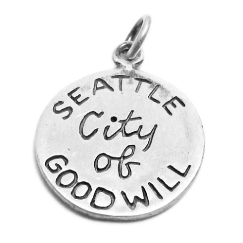 "Seattle" WA "City of Goodwill" 2-Sided Charm in Sterling Silver