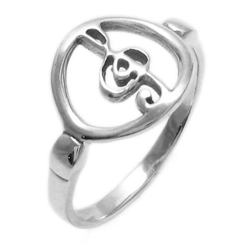 Simple ring with a treble clef in a round frame. Wholesale sterling silver rings. Main photo.