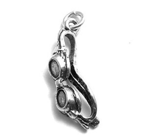 Swim Goggles Charm in 3D. Sterling Silver