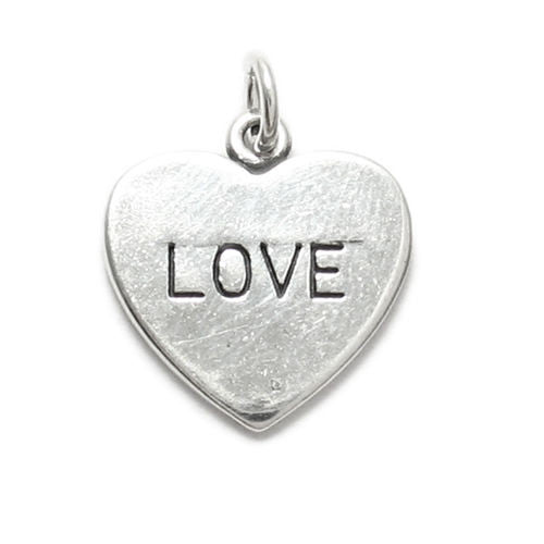 Simple "LOVE" in Plain Heart Charm. Sterling Silver