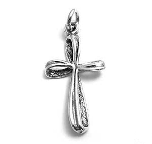 Fancy Bow Artistic Cross Charm in Sterling Silver