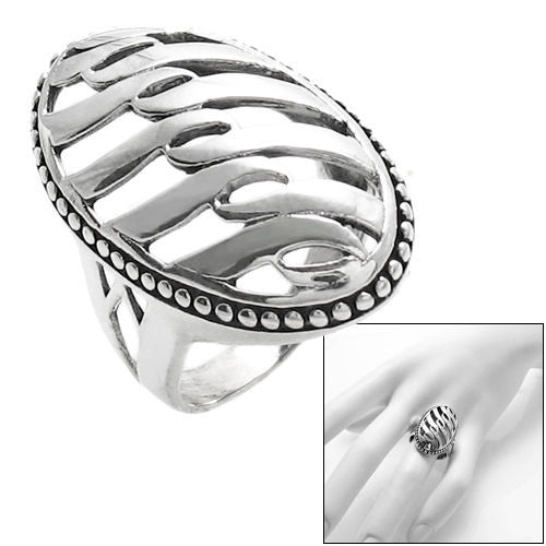 Ring of Individual blades of grass interlaced at its tips. Wholesale sterling silver rings. Combo photo.