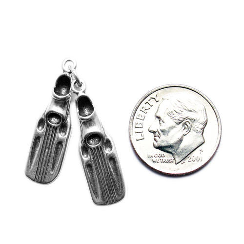 Scuba Fins Charm. Sterling Silver