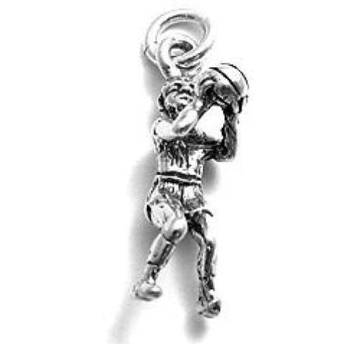 Basketball Player Ready to Shoot Charm in 3D. Sterling Silver