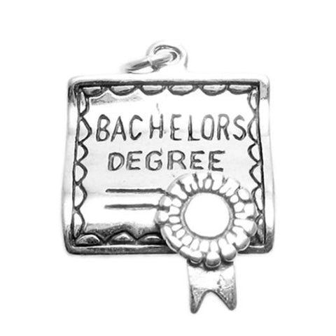 "Bachelors Degree" Charm in 3D. Sterling Silver