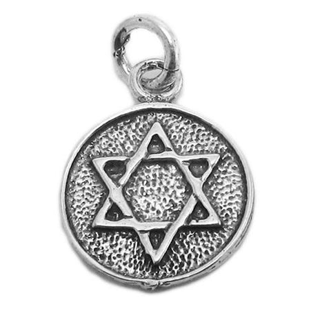 Star of David on Disc Charm in Sterling Silver