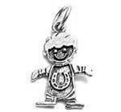 Boy Wearing Horseshoe Onesie Charm. Sterling Silver