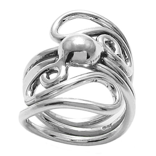 A wrap ring with a ball highlight in the center. Wholesale Sterling Silver Rings. Front view.
