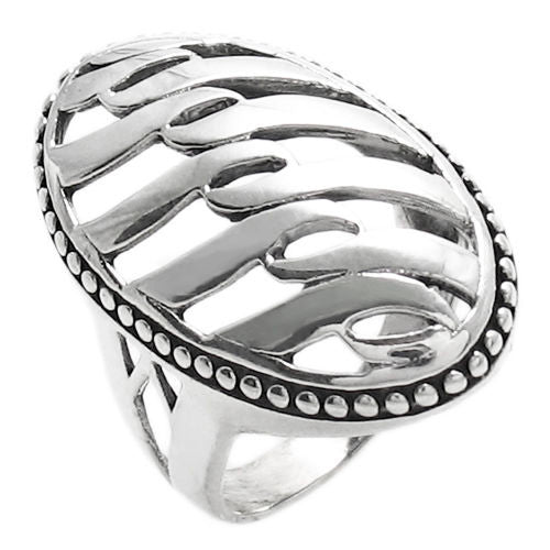 Ring of Individual blades of grass interlaced at its tips. Wholesale sterling silver rings. Diagonal photo.
