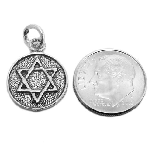 Star of David on Disc Charm in Sterling Silver