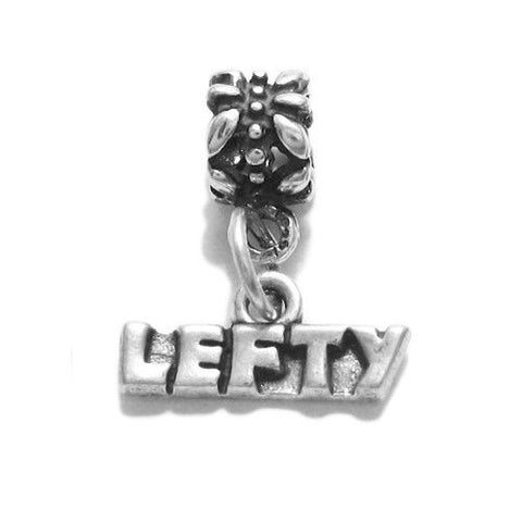 "Lefty" Charm with Euro Bead in Sterling Silver