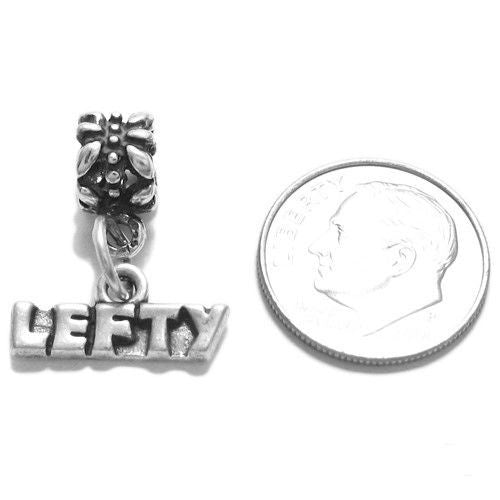 "Lefty" Charm with Euro Bead in Sterling Silver