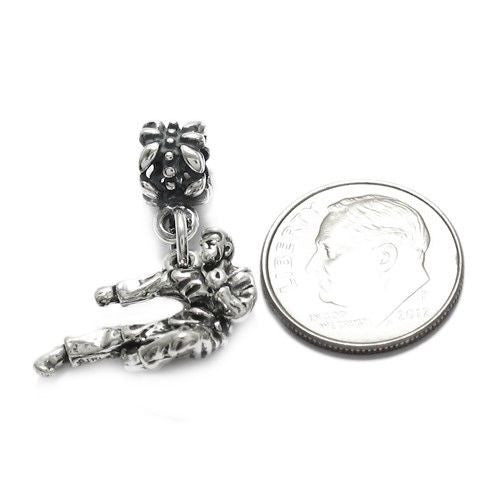 Karate Kick Charm in 3D with Euro Bead. Sterling Silver