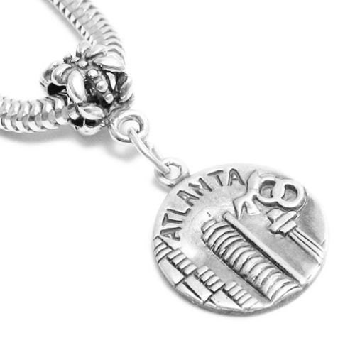 "Atlanta" GA 2-Sided Charm with Euro Bead. Sterling Silver