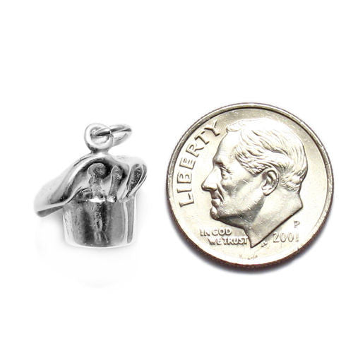 Chef's Hat Charm in 3D. Sterling Silver
