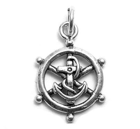 Captain's Wheel w/Anchor Charm. Sterling Silver