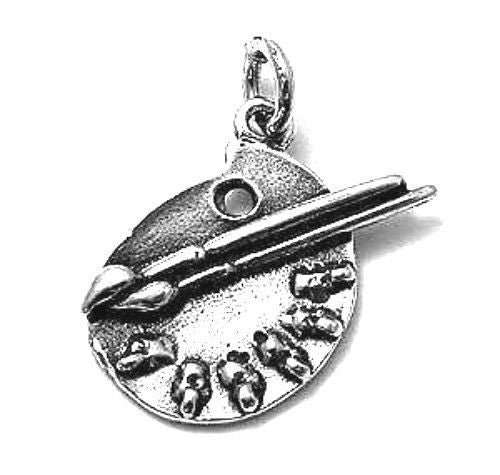 Painter's Palette and Brushes Charm. Sterling Silver