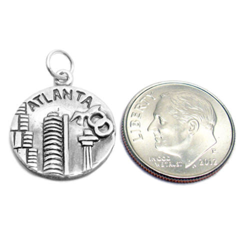 "Atlanta" GA 2-Sided Charm with Euro Bead. Sterling Silver
