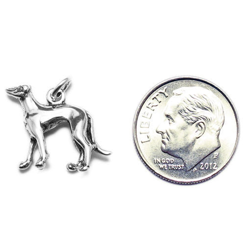 Greyhound in Proud Pose Charm in 3D Sterling Silver.