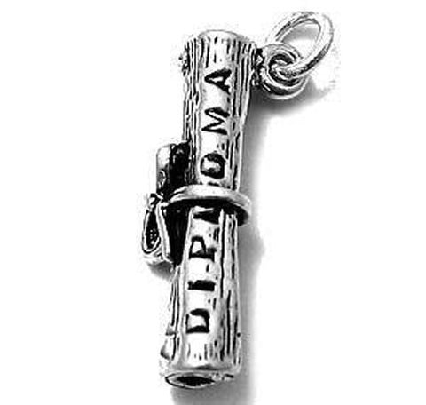 Rolled "Diploma" Tied With Ribbon Charm. Sterling Silver