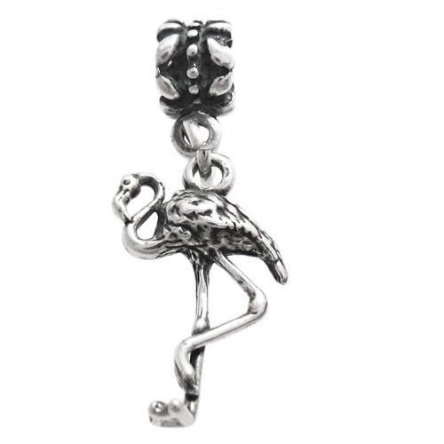Flamingo Euro Bead Charm in 3D. Sterling Silver.