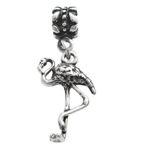 Flamingo Euro Bead Charm in 3D. Sterling Silver.