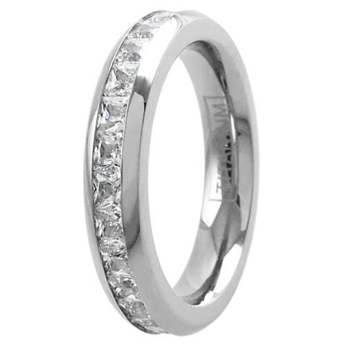 Titanium eternity ring with bright princess cut CZs. Wholesale titanium rings - Jewelry | Upright 4.5mm photo