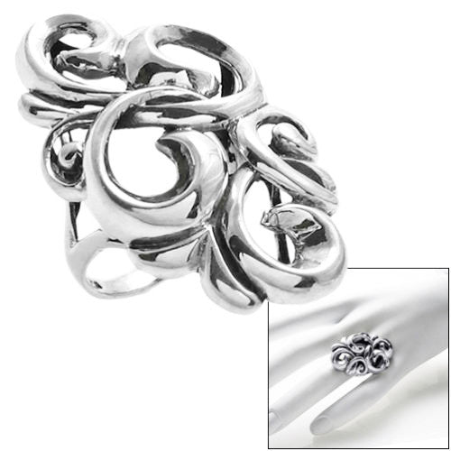 Flowing lines and sharp angles depict force of the tempest. Wholesale Sterling Silver Rings. Main photo.