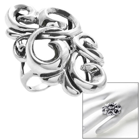 Flowing lines and sharp angles depict force of the tempest. Wholesale Sterling Silver Rings. Main photo.
