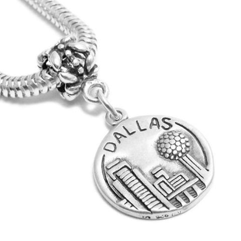 "Dallas" TX 2-Sided Charm with Euro Bead. Sterling Silver