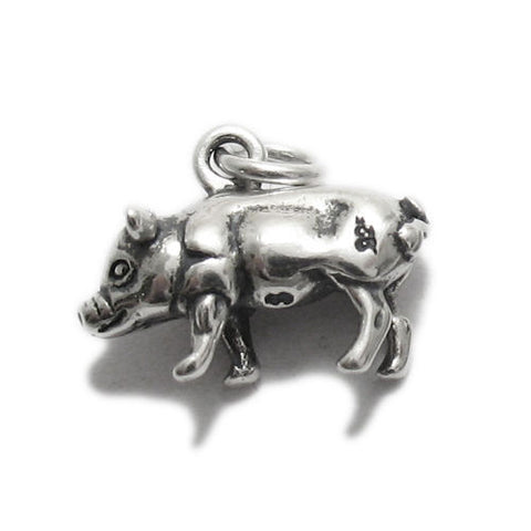 Pig Charm with Fine Detail in 3D Sterling Silver.