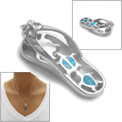 Dashing Created Opal Turtles on a Charming Sandal Pendant | Wholesale 925 Sterling Silver Pendant - Jewelry | Main