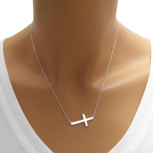 Glorious Sideways Cross Pendant Necklace | Wholesale 925 Sterling Silver Pendant - Jewelry | Alternate