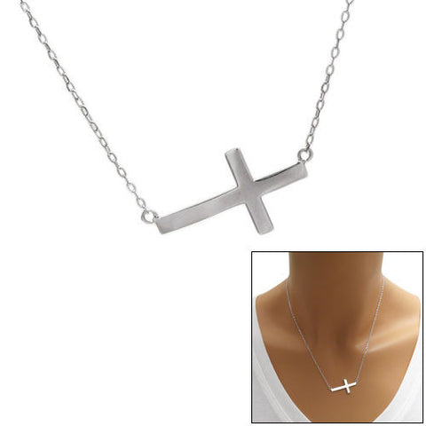 Glorious Sideways Cross Pendant Necklace | Wholesale 925 Sterling Silver Pendant - Jewelry | Main