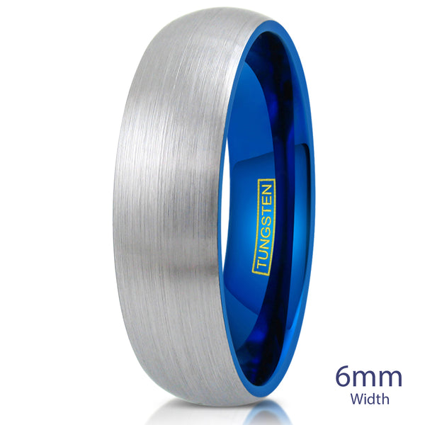 Two tone tungsten ring | Sapphire blue inside | Silver exterior | Wholesale tungsten rings - Wedding bands | 6mm White photo