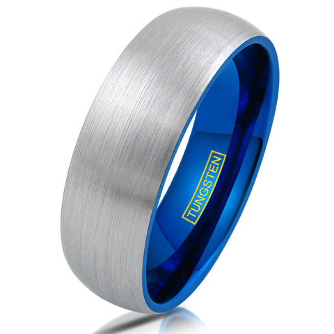 Two tone tungsten ring | Sapphire blue inside | Silver exterior | Wholesale tungsten rings - Wedding bands | White photo