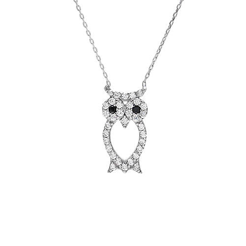 Luxurious Sterling Silver Owl Pendant Necklace with CZs. Available in 3 Colors.