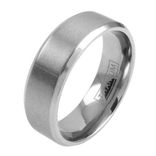 Silver-tone titanium ring with satin finish band & beveled edges | Wholesale Titanium Jewelry | Main photo