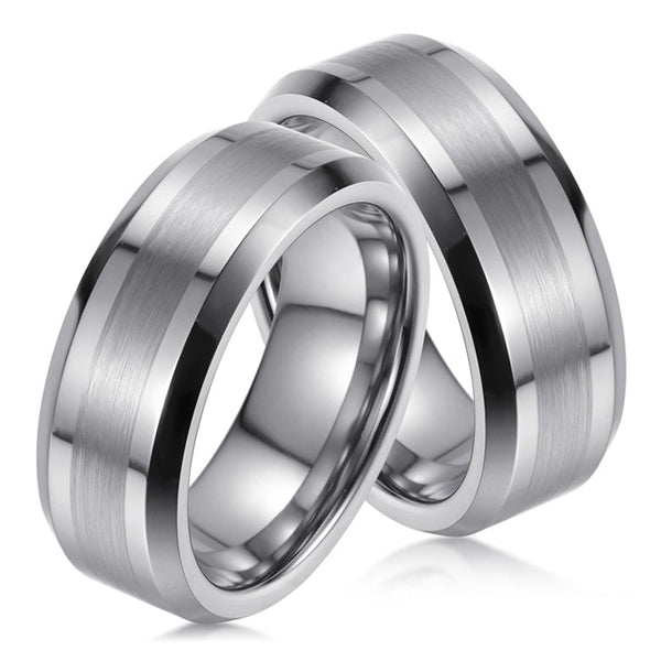Silver tungsten band half polished and half brushed outer band | Wholesale tungsten rings - Wedding Bands | Group photo