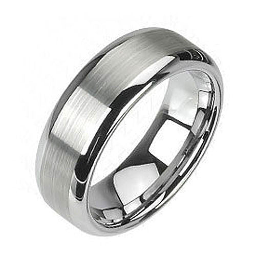 Modern Minimalist Silver Tungsten Ring | Wide Satin Brushed Stripe | Wholesale Tungsten Rings | Tungsten Wedding Bands