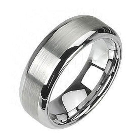 Modern Minimalist Silver Tungsten Ring | Wide Satin Brushed Stripe | Wholesale Tungsten Rings | Tungsten Wedding Bands