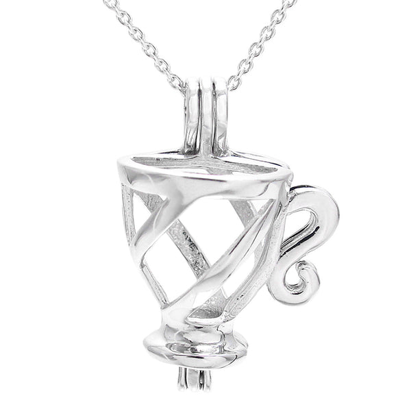Elegant Teacup w/ Scroll Handle Sterling Silver Pearl Cage | Wholesale 925 Sterling Silver Jewelry | Alternate photo